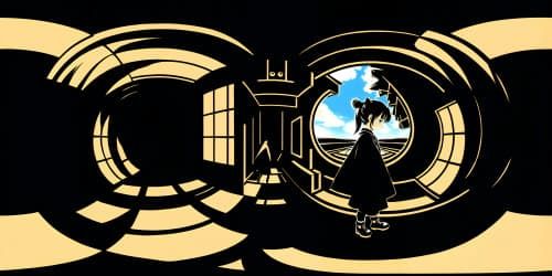 Ultra-high res VR360 scene, a tour-de-force in quality. Dominant black color palette, exquisite shadow play, nuance in obscurity. Style displays the mastery of chiaroscuro technique.