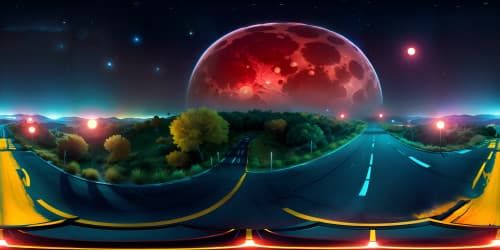 a red moon with a lot of blue and green stars in the sky galaxy