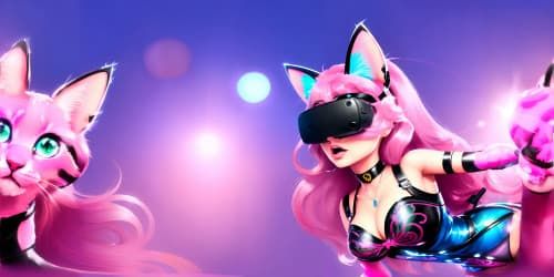 barbie boy wearing pink vr glasses with cute cat ears , Ken 