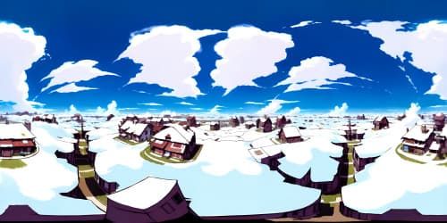 Ultra high-resolution VR360 panorama, masterpiece quality, dynamic sky scape, vibrant blue sky, youthful fluffy clouds, advanced luminary effects, vibrant hue variations. Style: impressionistic, vibrant, dynamic.