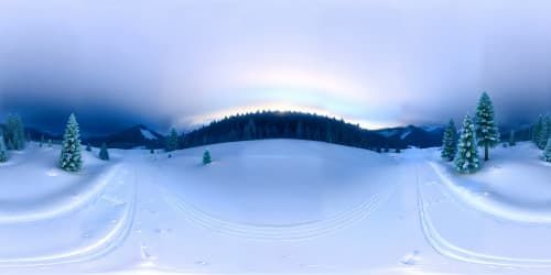 snow capped mountain top during a blizzard with distant evergreen trees