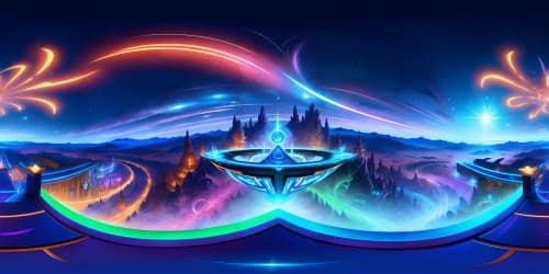 Ultra high-resolution VR360 view, floating cards array, intricate hieroglyphs, gleaming Duel Disk, holographic arena. Masterpiece quality, Yu-Gi-Oh inspired scene, detailed fantasy art style.