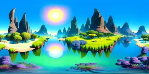 Ultra-high-resolution VR360 masterpiece, intricate details of bird-like forms in aquatic dance, mirrored in glimmering lake surface. Vibrant watercolor style, soft brush strokes, vivid palette for the VR360 perspective.