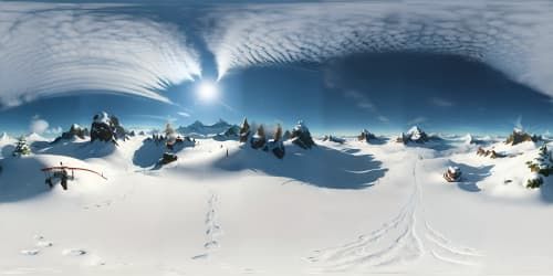 in mountains completely covered with snow. from a view where people standing on the snow with a snowboard