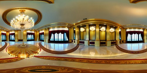 A luxurious ballroom adorned with crystal chandeliers, elegant marble floors, opulent gold accents, regal velvet draperies, massive mirrors reflecting flawless rows of intricately detailed sculptures, breathtakingly detailed with an aura of decadence and luxury.