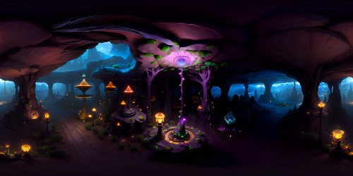 Ultra-high-resolution VR360 panorama, prehistoric cavern vastness, stalactite-laden roof, minerals sparkling, ethereal, bioluminescent fungi glow. Masterpiece VR360, fantasy art, extraordinary illumination, iridescent veins, immersive 360 experience. Grandeur of ancient caverns, captivating fantasy rendering.