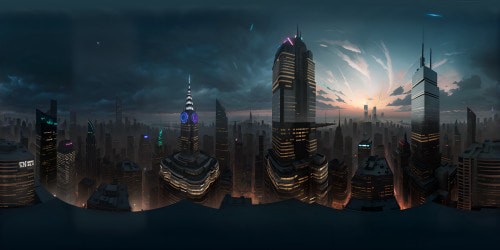 Artistic rendition of New York, shimmering skyscrapers, Times Square vibrancy, VR360 panoramic view. Chrysler building, pixel-perfect precision, ultra-high resolution, iconic cityscape, downtown Manhattan. Mid-century masterpiece style, VR360 immersive experience, textured details, dusk-lit skyline, stylized digital painting approach.