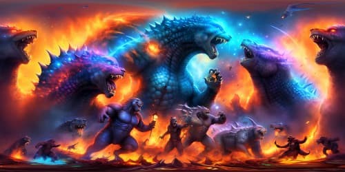 Godzilla and Kong seperately standing