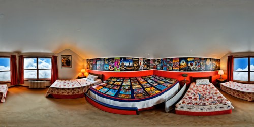 An immaculately preserved 1980s-themed 12-year-old's bedroom, showcasing a kaleidoscope of vivid posters, a tousled bed with nostalgic linens, and a careful haphazardness of vintage gaming trinkets sprawled across the room, all captured in pristine ultra-high resolution for a nostalgically perfect masterpiece.