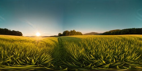 A flawless field of lush, knee-high green grass extending to the horizon under a crystal-clear, sun-drenched sky in ultra-high resolution, a perfect masterpiece of nature's beauty.