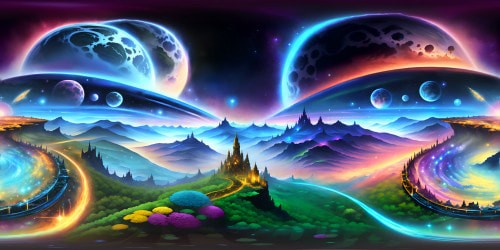 VR360 ultra-high res, masterful celestial tapestry, luminous constellations in delicate array. Chromatic explosions, kaleidoscopic pastel whirls against cobalt abyss. Breathtakingly intricate VR360 fantasy art style, ethereal charm, peaceful reverie in vibrant hues. Superior refinement, meticulous accuracy, exquisite magnificence.