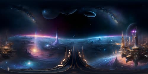 VR360 masterpiece, ultra high-definition. Galactic pillars, cosmic architecture. Ethereal cosmic nebulae backdrop, star clusters. Pillars, intricate detail, sparkling stardust. Style: Best quality, digital realism.