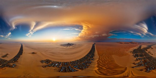 A breathtaking celestial panorama captured from the orbit of Tatooine, featuring mesmerizing sandstorms dancing over vast desert dunes, twin suns casting a radiant gleam against a backdrop of twinkling stars in the flawless, ultra-high resolution imagery masterpiece.