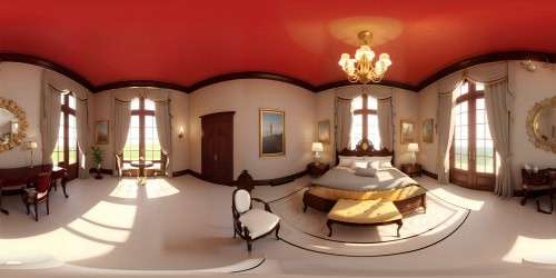 Luxurious room, baroque interiors, ornate chandeliers, VR360 crystal-clear view. Rich tapestry, Rococo style furniture, mesmerizing Persian rugs. High-definition, VR360 grandeur, detailed artistry, chiaroscuro shading, Renaissance-inspired space. Masterpiece, ultra-high resolution, unparalleled quality.