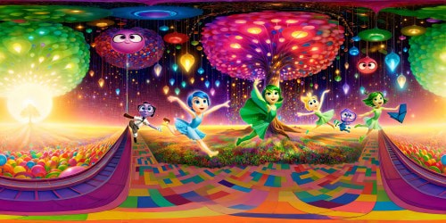 A breathtaking, meticulously detailed animated wonderland in Ultra HD, bursting with vibrant colors and whimsical characters, set in the fantastical interior world of "Inside Out 2."