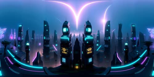 cyberpunk city with lots of alien vegetation. neon sign advocating for mental health. holographic animals