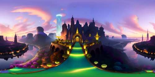 Ultra high-res VR360 view, gleaming skyscrapers, neon-adorned landscape, twinkling city lights. Masterpiece style, intricate detailing, realistic textures. Reflections on glossy surfaces, radiant sunset hues embracing glass towers. Cutting-edge, cityscape VR360 panorama.