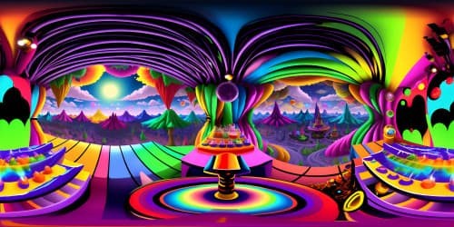 Masterpiece quality, ultra-high resolution, VR360, Fear and Loathing inspired. Gonzo, acid trip. LSD-infused, Kool Aid acid test style. VR360 rainbows flowing from lava lamps, trippy.