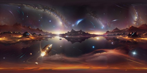 Ultra-high-res VR360 masterpiece, celestial bodies in sharp focus, sol in radiant glory, star flares, iridescent solar winds. Crystal clear stardust trails, shimmering cosmic canvas. Hyperrealism style, distinctive Pixar-inspired contours, vibrant, high contrast palette.