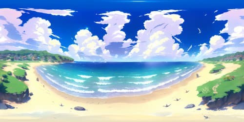 Ultra high-res VR360 view, masterpiece quality, One Piece-inspired universe, Straw Hat Luffy sailboat, flitting seagulls, swirling clouds, expansive azure ocean, radiant sunset. Pixar-style detailing, intense color contrasts.