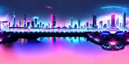 VR360, Neo Tokyo skyline, nightfall, illuminated skyscrapers, neon, high-res masterpiece, ultra-detailed cityscape, striking realism, VR360
