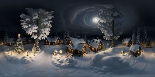 christmas town snow pinetrees colored lights skyview