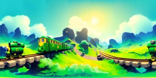 A green train in the sky