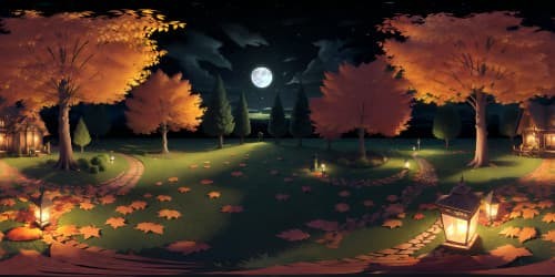 halloween autumn leaves fall harvest colored lights at night full moon skyview