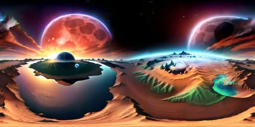 VR360 view of Moon's surface, Earth in distance, ultra-HDR quality, detailed masterpiece, Pixar-style. Earth's glow reflecting on lunar landscape, crater shadows, star-studded backdrop. 