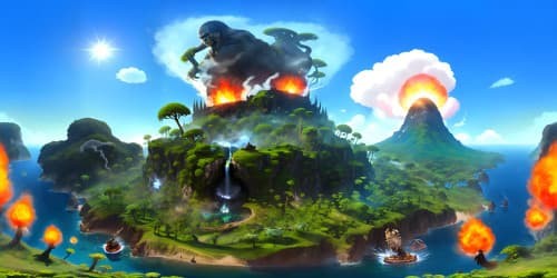 skull island with king kong and dinsours with giant spiders massive flowing valcano smoking