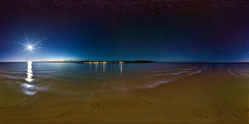 A flawless, moonlit night sky scene over a vast, tranquil sea in stunning 8K resolution, capturing perfect star reflections shimmering with stunning realism on the water surface.