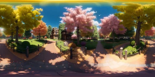 Ultra high-resolution VR360 panorama, sky-dominated view of Central Park. Autumn's vibrant palette, crisp auburn leaves, gold-touched treetops, soaring sapphire sky. Masterpiece style, focus on detail precision, exquisite visual artistry.