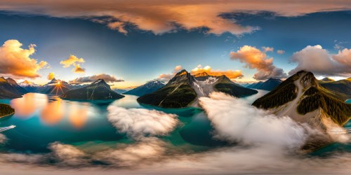 luxurious yacht gliding on a serene, crystal-clear lake at golden hour, reflecting majestic mountains and pastel skies in its wake