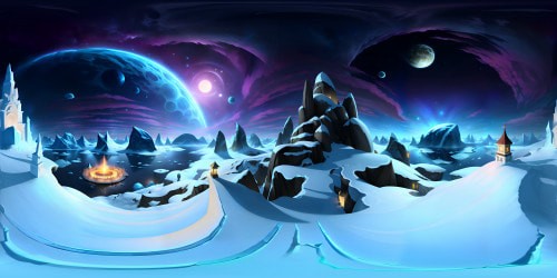 Pristine Greenland, icebergs in VR360 splendor, infinite cosmic cat constellations in a surreal sky, contrasts of hyper-realism, ultra-high resolution, masterful blend, fantasy art, immersive VR360 night sky.