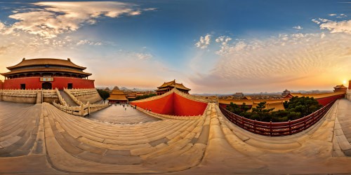 Nestled in the heart of Beijing, a flawless, intricately detailed masterpiece of the Forbidden City, with majestic red and gold palaces, vibrant scarlet gates, expansive paved courtyards, and tiled roofs shimmering under the impeccable, clear blue sky in ultra high resolution.