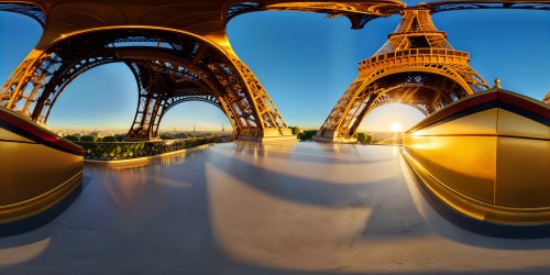 First-floor view of the Eiffel Tower, impeccable architectural details, flawless metalwork, gleaming under golden sunlight, breathtaking Parisian cityscape below, ultra high-definition, a true masterpiece captured in vivid detail.