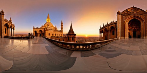 A meticulously crafted, breathtaking ancient citadel, adorned with intricate golden filigree, towering spires, and grand stained glass windows, illuminated by a radiant sunset, casting ethereal hues across the flawless, ultra high-resolution, creating a true masterpiece of architectural beauty and grandeur.