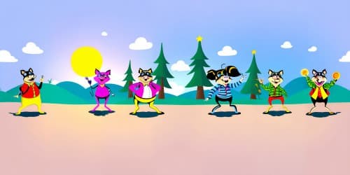  three little pigs dancing and playing musical instruments