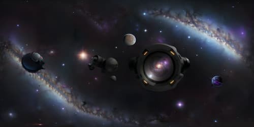 Masterful surreal art, VR360 ultra-high resolution. Magical purple nebula dominating, bright blue star as centerpiece. Light pulsations through cosmic dust, VR360 scene detail focus. 