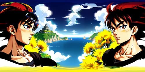 VR360, ultra high-res anime artwork, Ultra Instinct Goku mid-transformation. Mastery of quality, hyper-detailed visualization, ethereal azure radiance. Grandeur, magnificence, VR360 masterpiece.