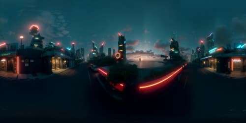 city skyline at night redlight district neon lights oceanfront ocean front sky view