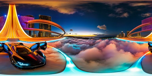 A stunning, flawless, ultra-high-resolution rendering of a futuristic Circuit Automobile under vibrant neon lights, gleaming chrome surfaces, sleek architecture, velvety night sky, dynamic angles, and reflective surfaces.