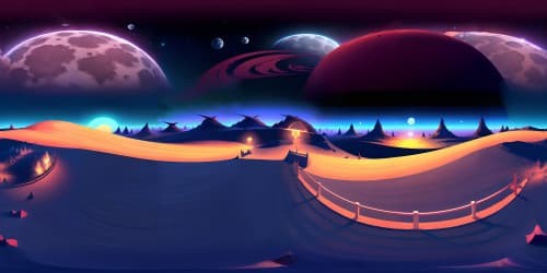 Ultra-HD VR360 landscape, moon's immersive celestial masterpiece. Top-tier VR360 quality, luminous lunar craters, reflective silvery hues, interstellar backdrop.