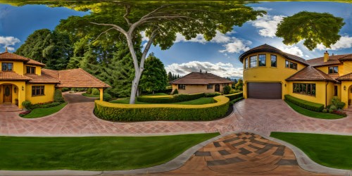 Immaculate rendering of the iconic Simpson family home, vibrant yellow exterior, perfectly manicured lawn, detailed roof tiles, flawless recreation, ultra high-resolution, capturing every beloved detail.