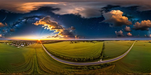 standing in an endless grassy field, in the middle of the night. a vast starry sky with a full glowing moon and scattered fluffy clouds.