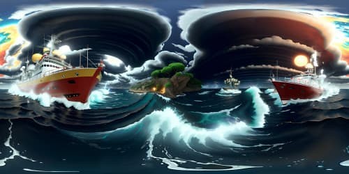 endless ocean at night with thunder and lightning storm and large crashing waves