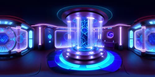 Eccentric TARDIS interior, VR360 immersive viewing, intricately designed control console, Tesla coil centerpiece, whirling gears, rotating dials, cosmos-infused glass floor, ethereal lighting effects. Ultra-high resolution, VR360 masterpiece, embodies 'Doctor Who' ambiance, compelling Pixar-style approach.