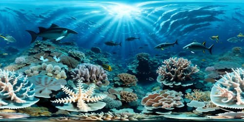 coral reef with many species of fish including a megaladon