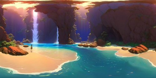 VR360 tropical beach, ultra high res, superior grain gold sands, exquisite water ripple detailing, VR360 masterpiece. VR360 Batcave, flawless design, intricate stalagmites, shimmering pools, seamlessly integrated cutting-edge tech, ambient neon light drama, superhero entrance stage.