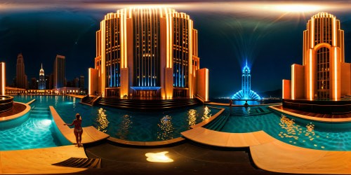 A flawlessly crafted, ultra high-resolution depiction of Rapture, bathed in radiant neon lights dancing upon art deco towers, showcasing impeccable underwater vistas, a timeless masterpiece exuding meticulous detail and perfection.